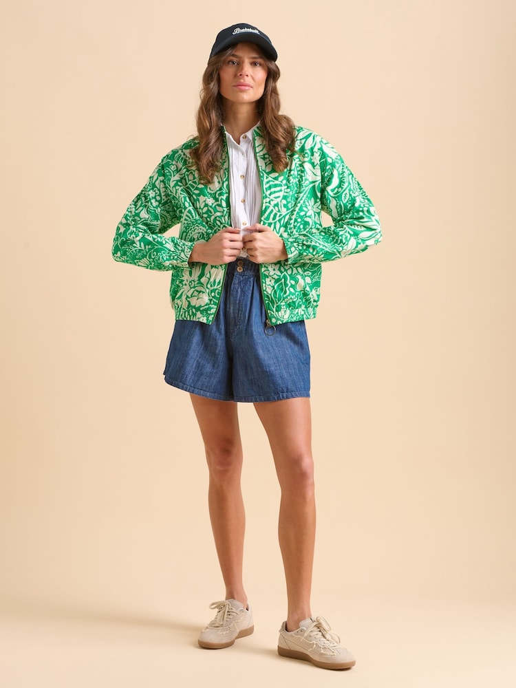 Brakeburn Green Pin Tuck Bomber 100% Cotton Jacket - Image 1 of 6