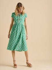 Brakeburn Green Woodblock Floral Knee Length Dress - Image 1 of 5