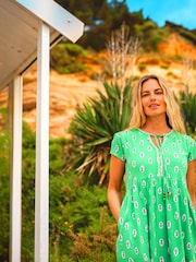Brakeburn Green Woodblock Floral Knee Length Dress - Image 2 of 5