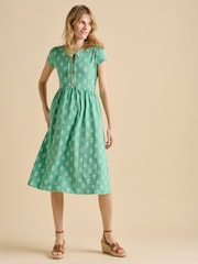 Brakeburn Green Woodblock Floral Knee Length Dress - Image 4 of 5