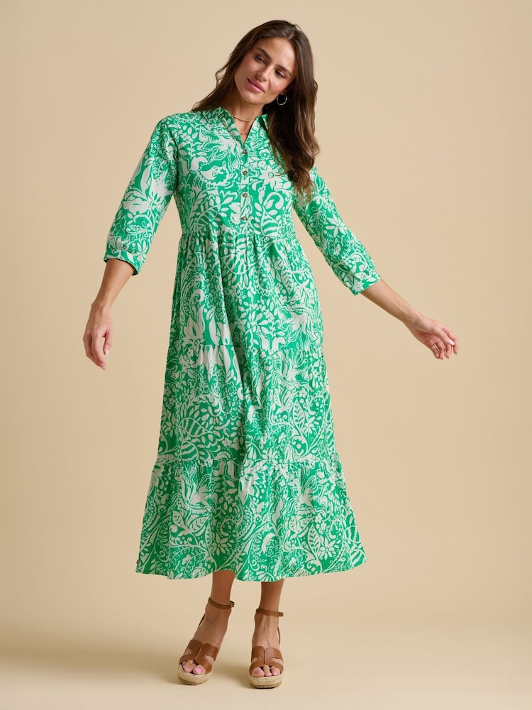 Brakeburn Green 100% Cotton Wildflower Maxi Dress - Image 3 of 5