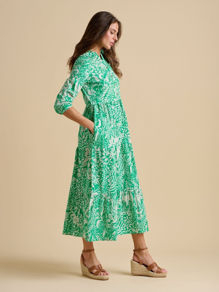 Brakeburn Green 100% Cotton Wildflower Maxi Dress - Image 4 of 5