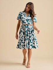 Brakeburn Blue Woodland Leaves Knee Length Dress - Image 1 of 5