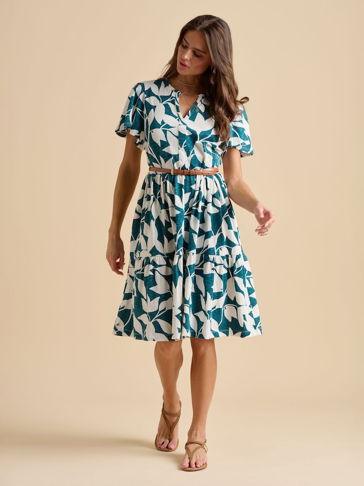 Brakeburn Blue Woodland Leaves Knee Length Dress - Image 1 of 5