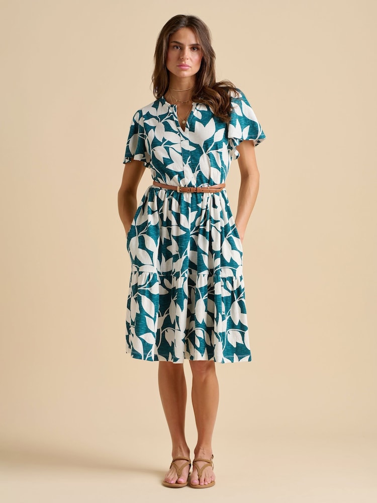 Brakeburn Blue Woodland Leaves Knee Length Dress - Image 5 of 5