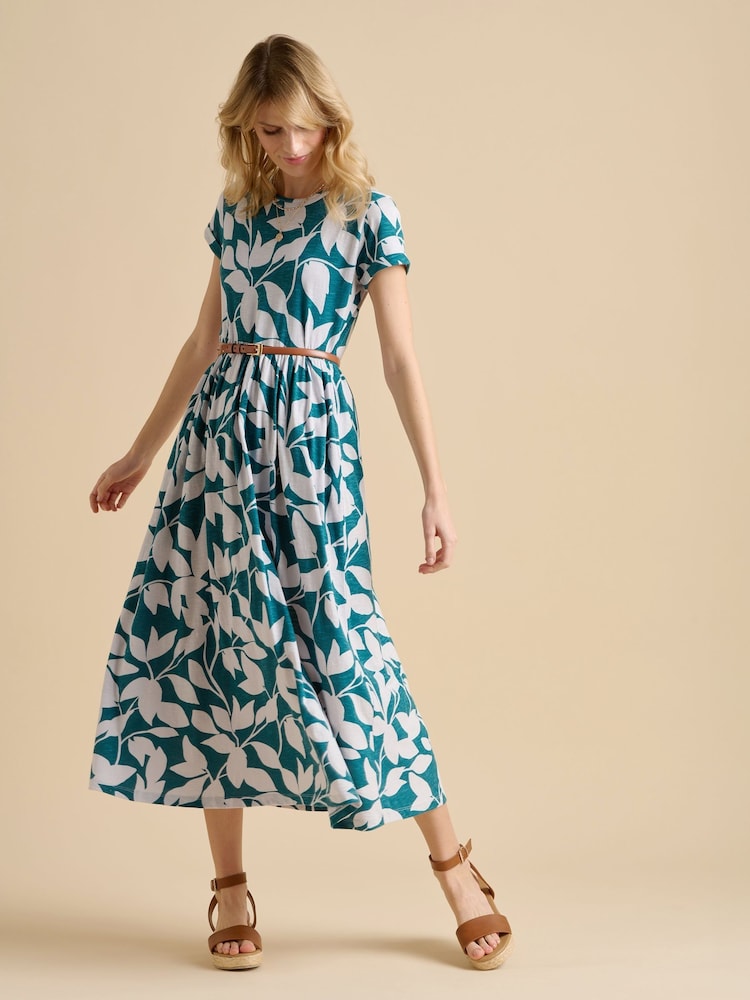 Brakeburn Blue Woodland Leaves Maxi Jersey Dress - Image 1 of 6