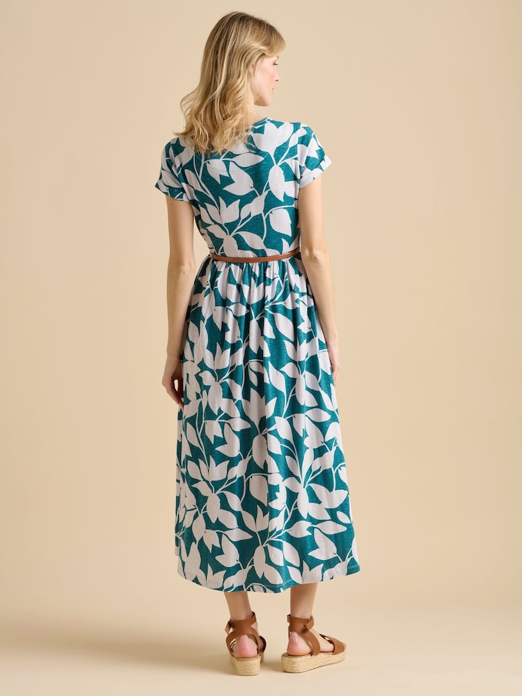 Brakeburn Blue Woodland Leaves Maxi Jersey Dress - Image 2 of 6