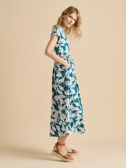 Brakeburn Blue Woodland Leaves Maxi Jersey Dress - Image 3 of 6