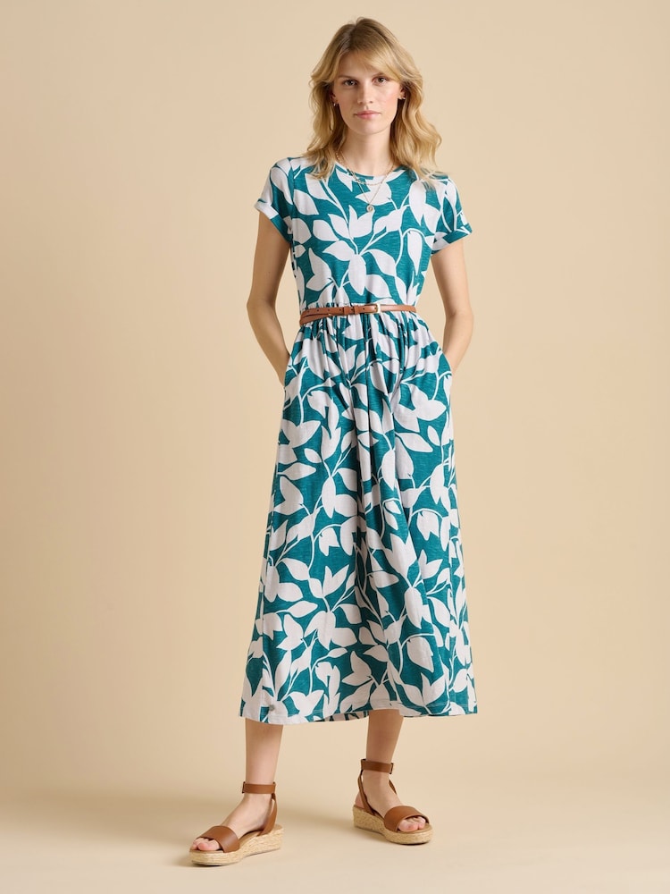 Brakeburn Blue Woodland Leaves Maxi Jersey Dress - Image 4 of 6