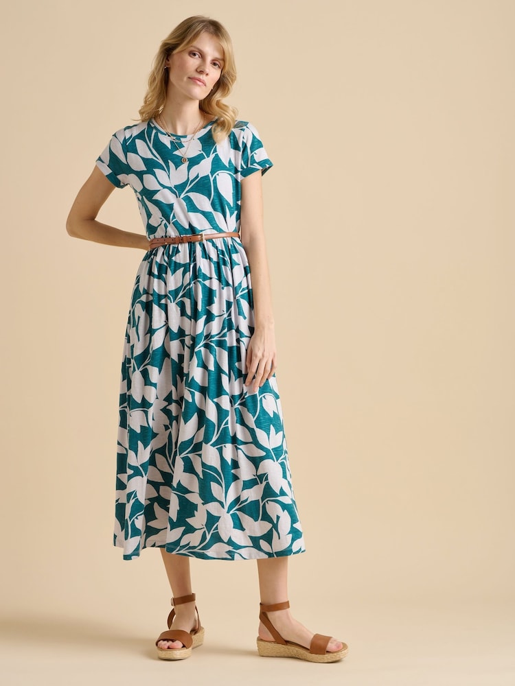 Brakeburn Blue Woodland Leaves Maxi Jersey Dress - Image 5 of 6