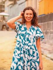 Brakeburn Blue Woodland Leaves Maxi Jersey Dress - Image 6 of 6