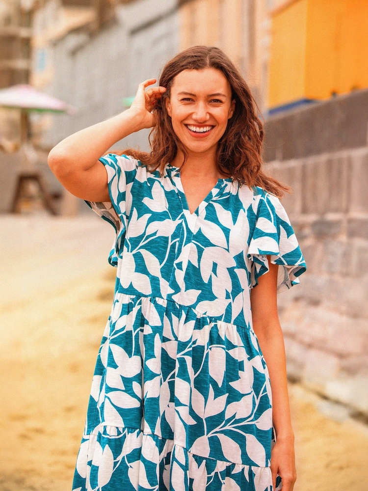 Brakeburn Blue Woodland Leaves Maxi Jersey Dress - Image 6 of 6