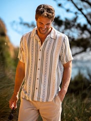 Brakeburn Cream Bamboo Floral Print Resort 100% Cotton Shirt - Image 1 of 6