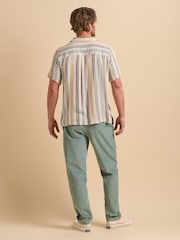 Brakeburn Cream Bamboo Floral Print Resort 100% Cotton Shirt - Image 3 of 6