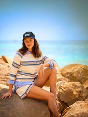 Brakeburn Blue/Cream Broderie Crew Neck Sweatshirt - Image 1 of 5