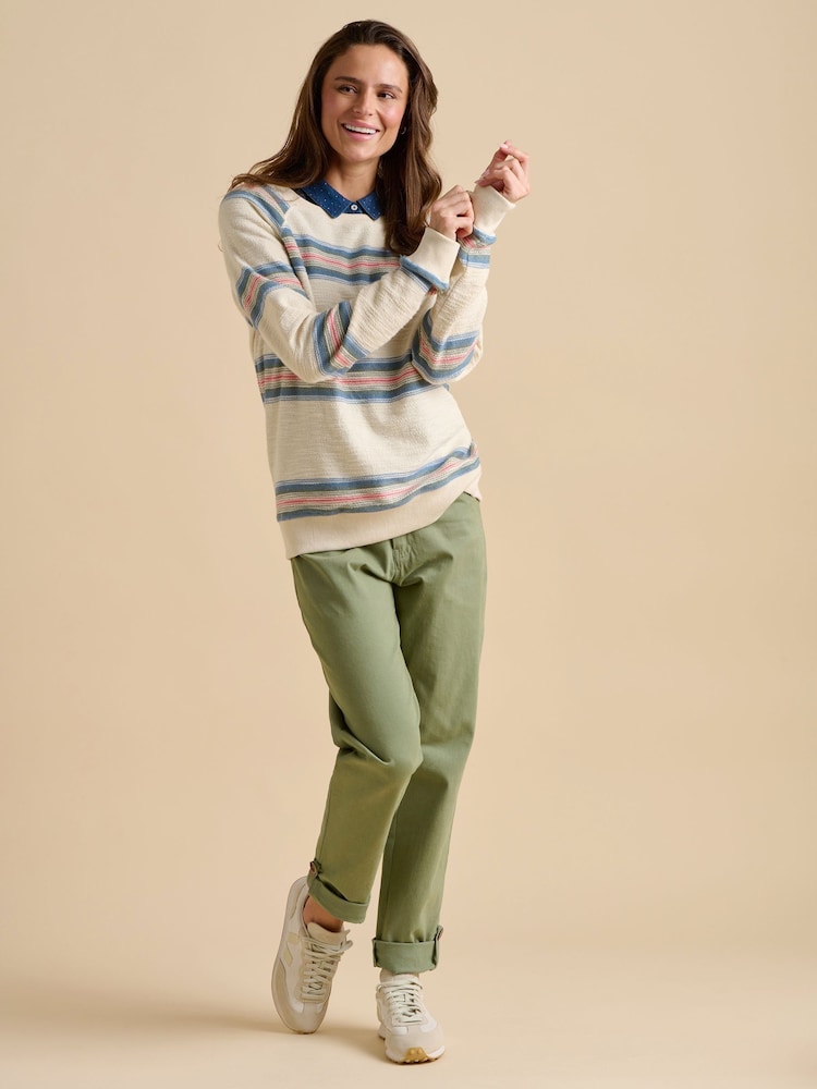Brakeburn Blue/Cream Broderie Crew Neck Sweatshirt - Image 4 of 5