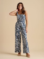 Brakeburn Blue 100% Cotton Ikat Jumpsuit - Image 1 of 5
