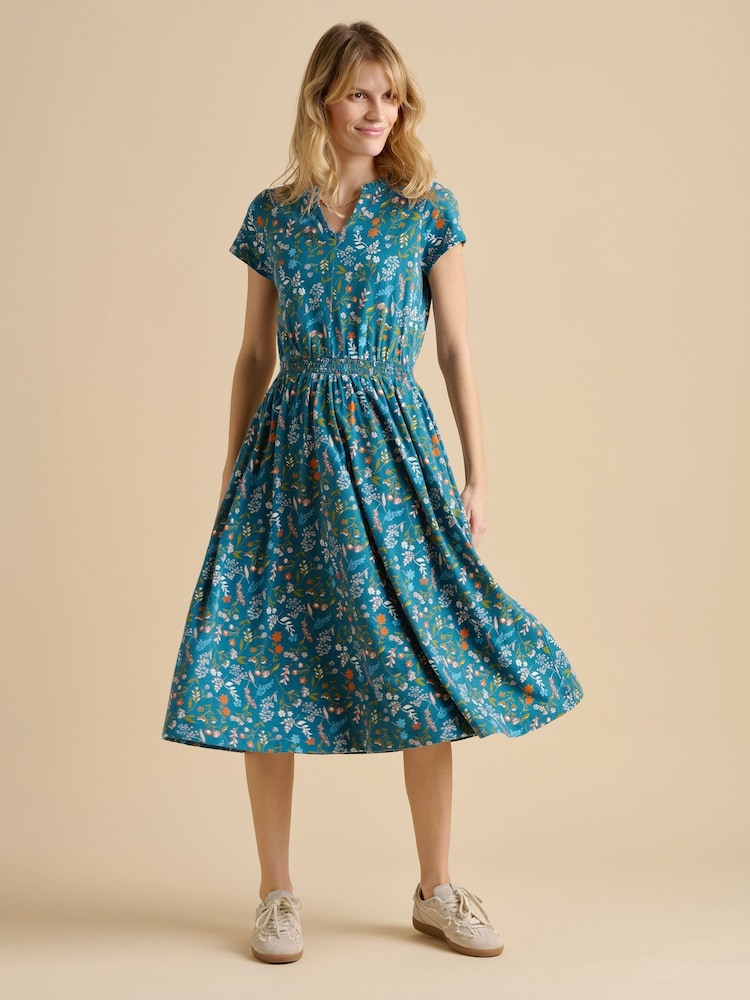Brakeburn Blue 100% Cotton Shoreline Meadow Midi Dress - Image 1 of 5