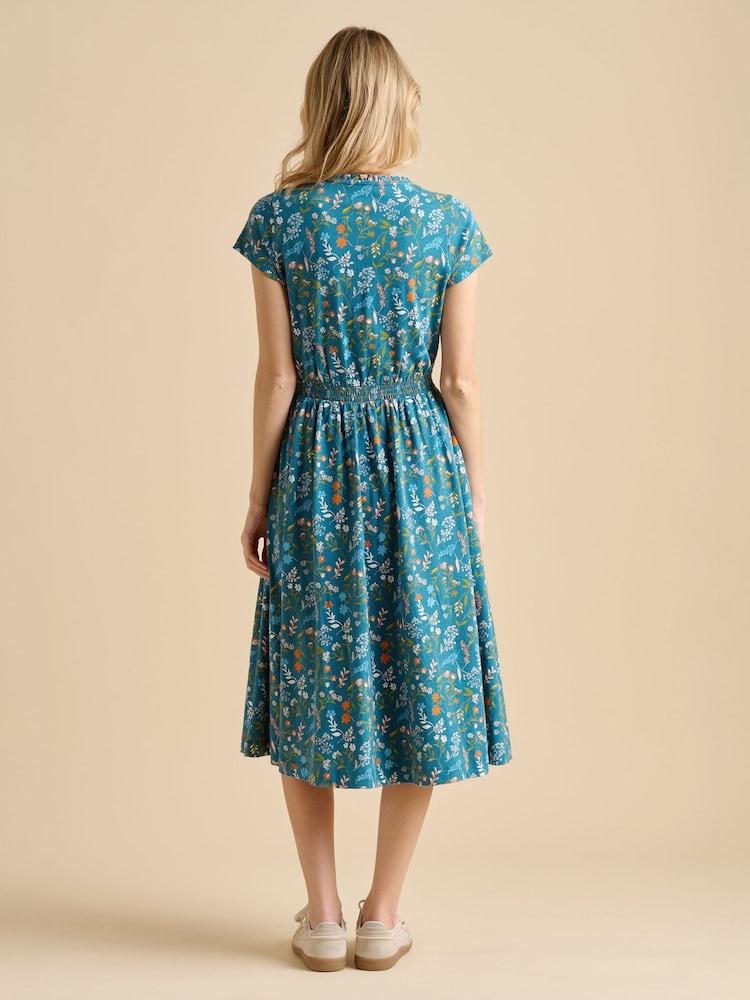 Brakeburn Blue 100% Cotton Shoreline Meadow Midi Dress - Image 2 of 5