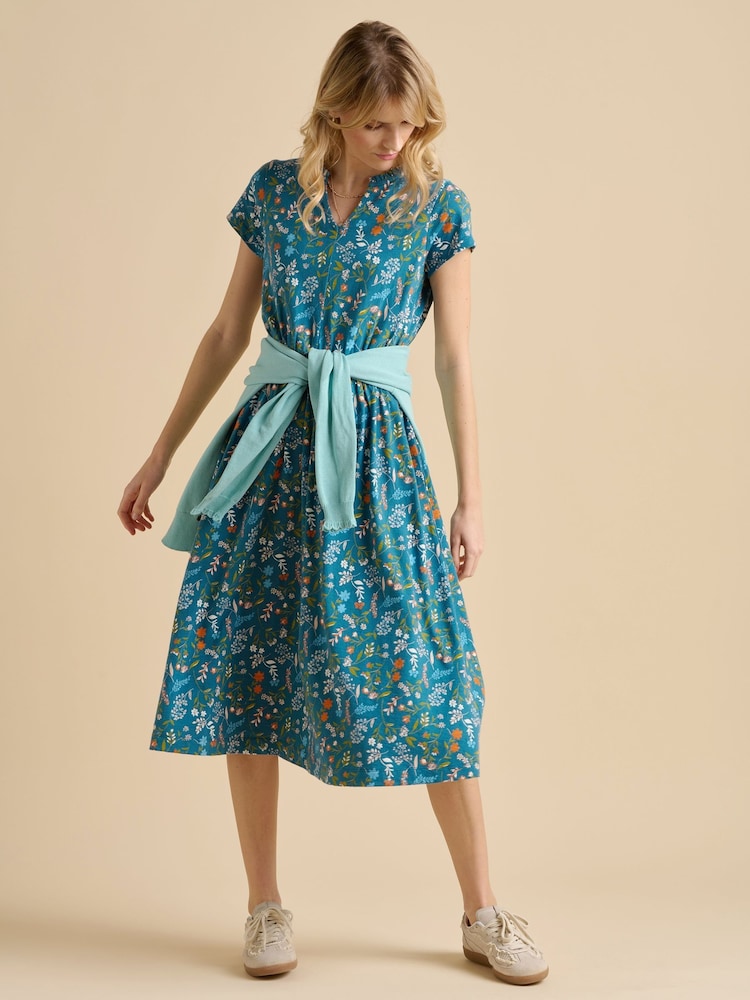Brakeburn Blue 100% Cotton Shoreline Meadow Midi Dress - Image 3 of 5