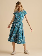 Brakeburn Blue 100% Cotton Shoreline Meadow Midi Dress - Image 4 of 5