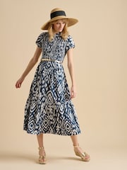 Brakeburn Blue 100% Cotton Ikat Maxi Shirt Dress - Image 1 of 4