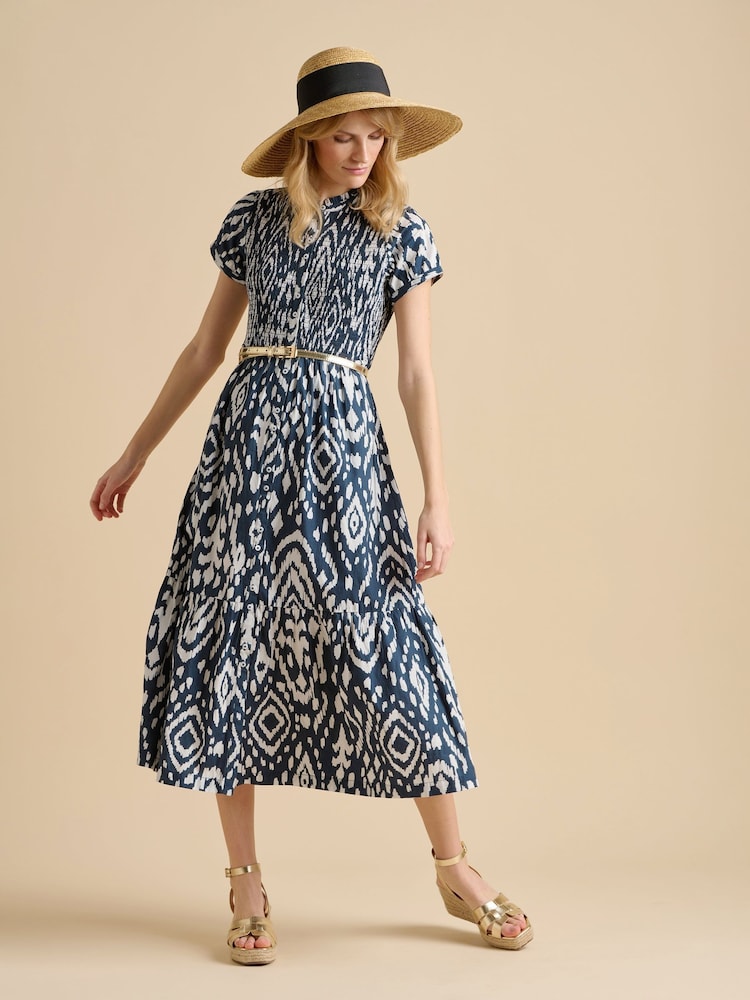 Brakeburn Blue 100% Cotton Ikat Maxi Shirt Dress - Image 1 of 4