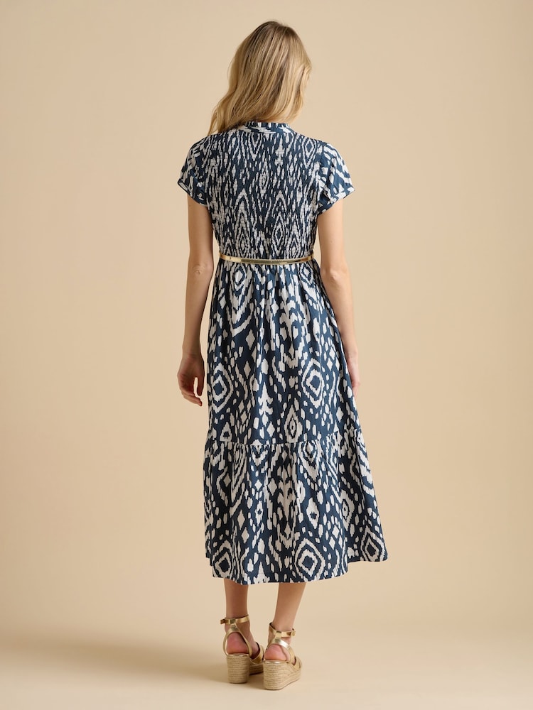 Brakeburn Blue 100% Cotton Ikat Maxi Shirt Dress - Image 2 of 4