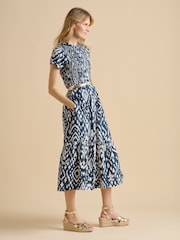 Brakeburn Blue 100% Cotton Ikat Maxi Shirt Dress - Image 3 of 4