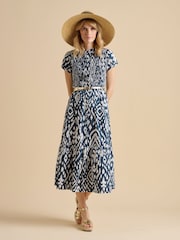 Brakeburn Blue 100% Cotton Ikat Maxi Shirt Dress - Image 4 of 4