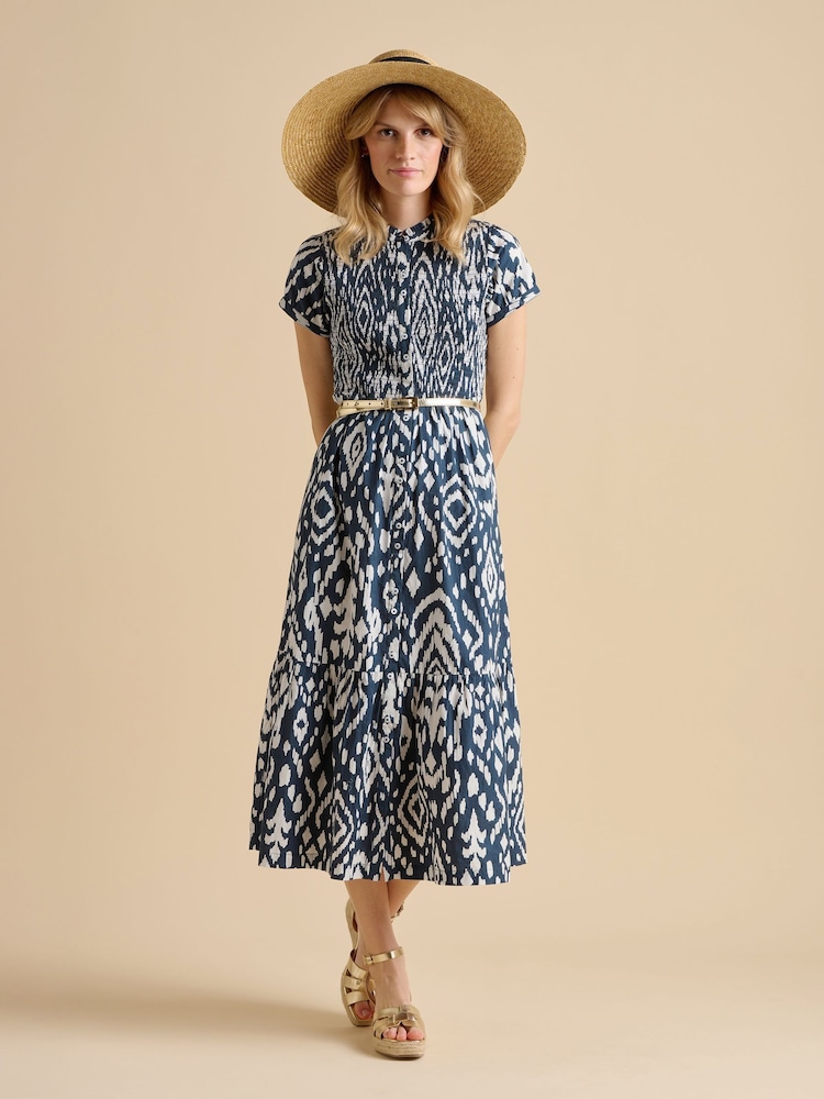 Brakeburn Blue 100% Cotton Ikat Maxi Shirt Dress - Image 4 of 4
