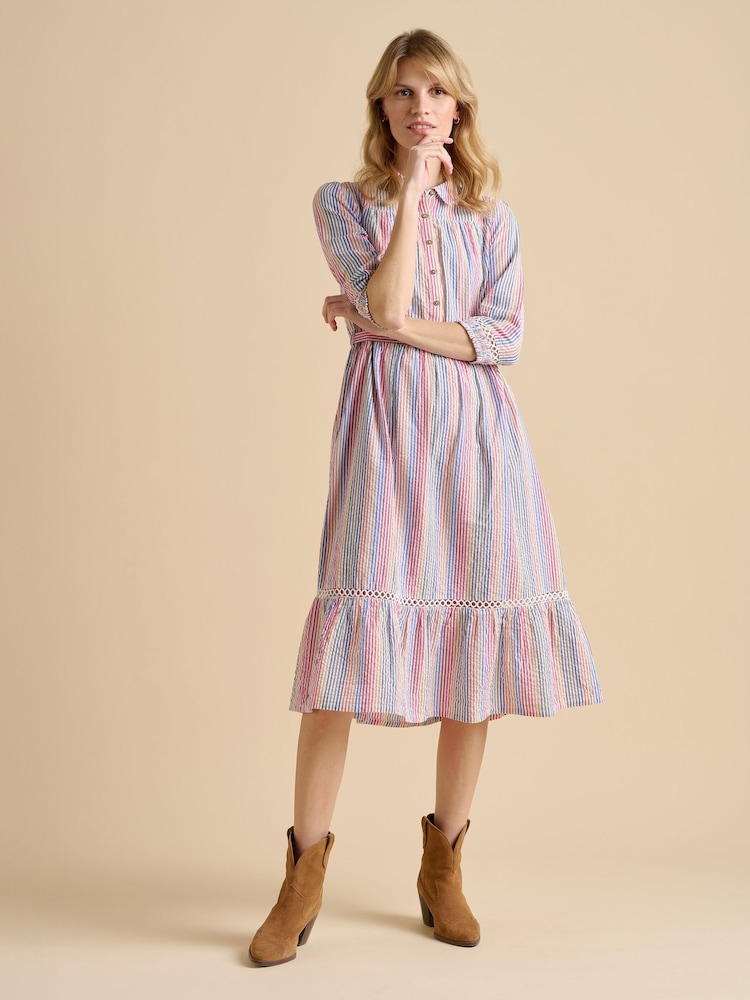 Brakeburn Red 100% Cotton Pier Midi Dress - Image 5 of 6