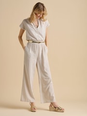 Brakeburn Cream Wide Leg Stripe Jumpsuit - Image 3 of 5
