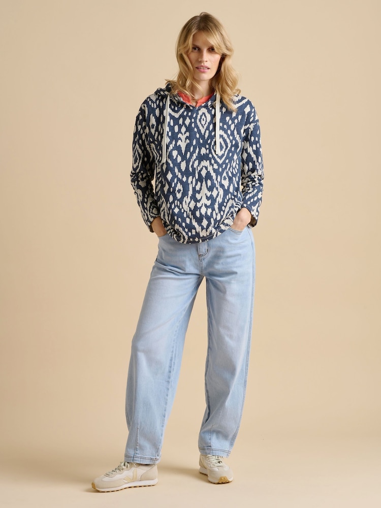 Brakeburn Blue 100% Cotton Ikat Beach Hoodie - Image 1 of 4