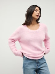 Blush Pink Scoop Neck Jumper With Wool - Image 2 of 8