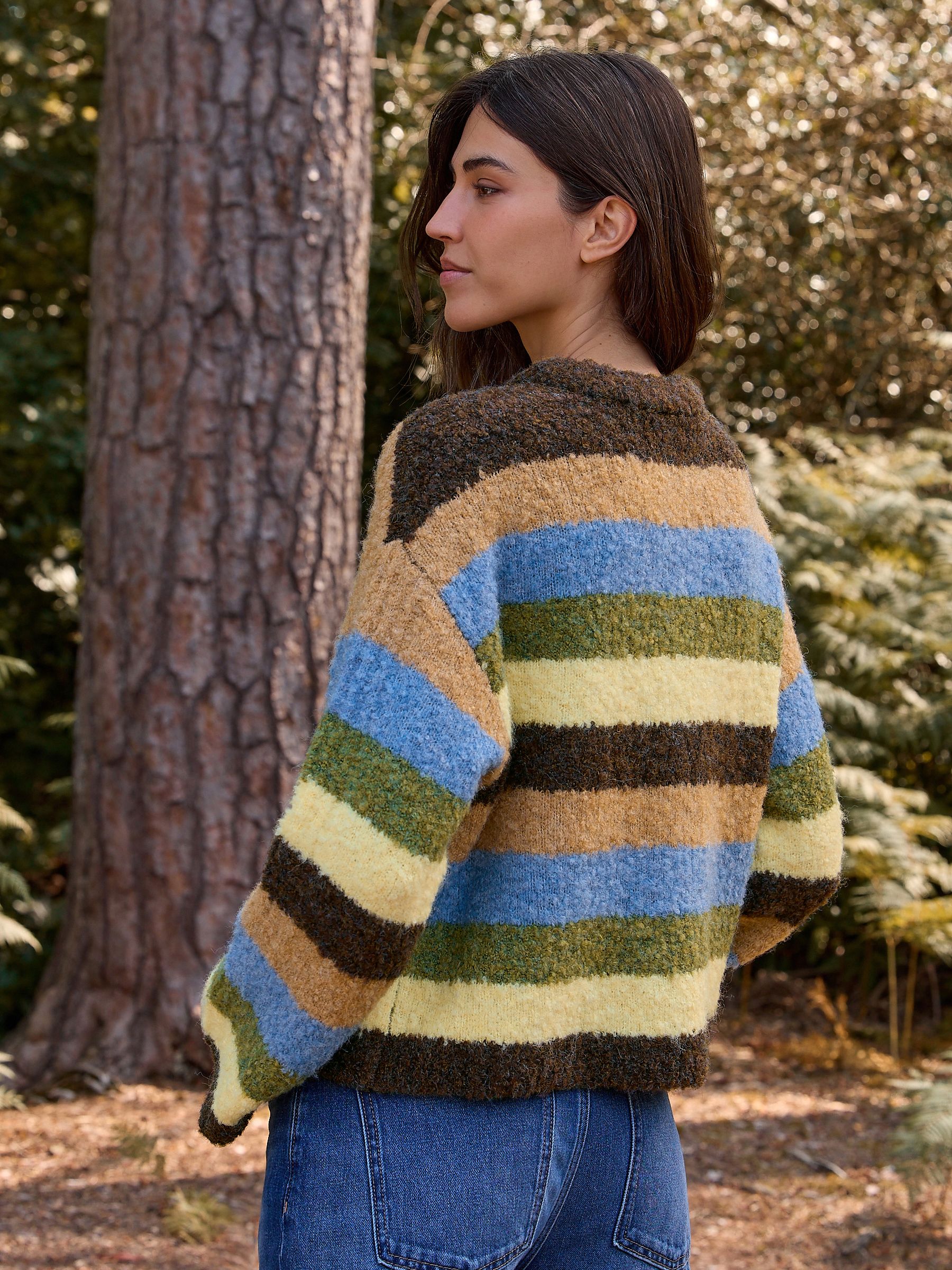 Buy Chocolate Brown/Blue Multi Stripe Boucle Crew Neck Jumper With