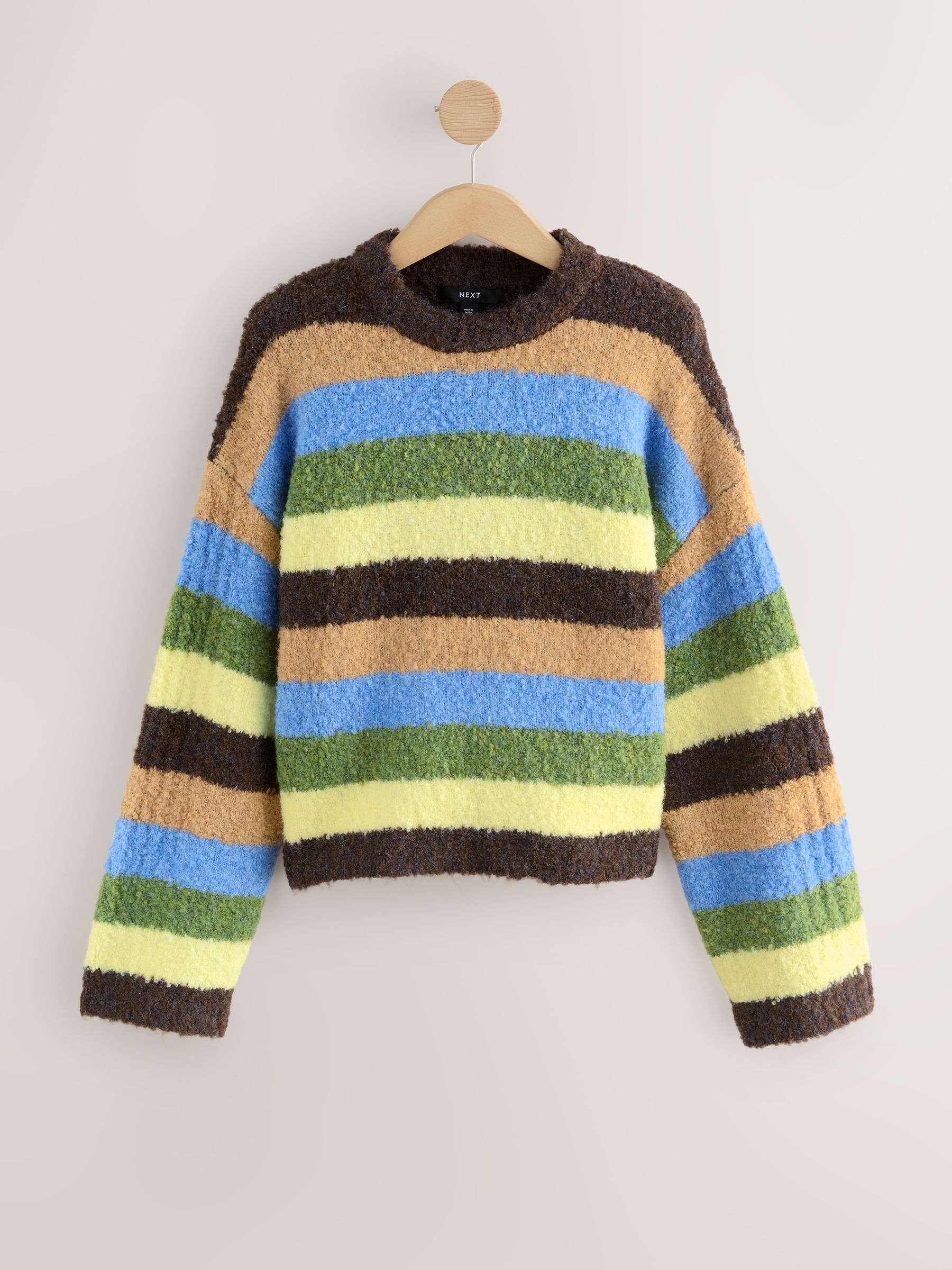 Buy Chocolate Brown/Blue Multi Stripe Boucle Crew Neck Jumper With
