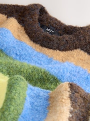 Chocolate Brown/Blue Multi Stripe Boucle Crew Neck Jumper With Wool - Image 8 of 9