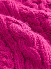 Bright Pink Roll Neck Cable Longline Jumper with Wool - Image 6 of 7