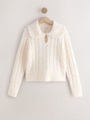 Ecru - Cable Knit Collar Jumper With Wool - Imagem 1 de 3
