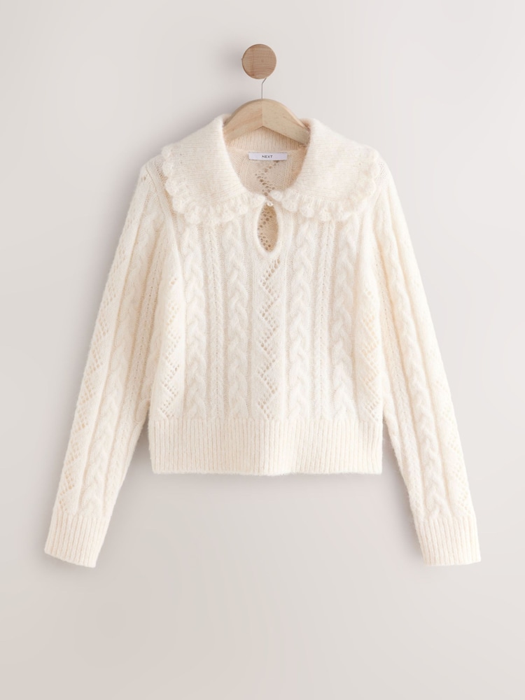 Ecru - Cable Knit Collar Jumper With Wool - Imagem 1 de 3