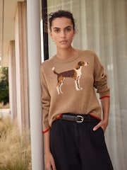 Camel Brown Dog Graphic 100% Lambswool N.Premium Crew Neck Jumper - Image 1 of 5
