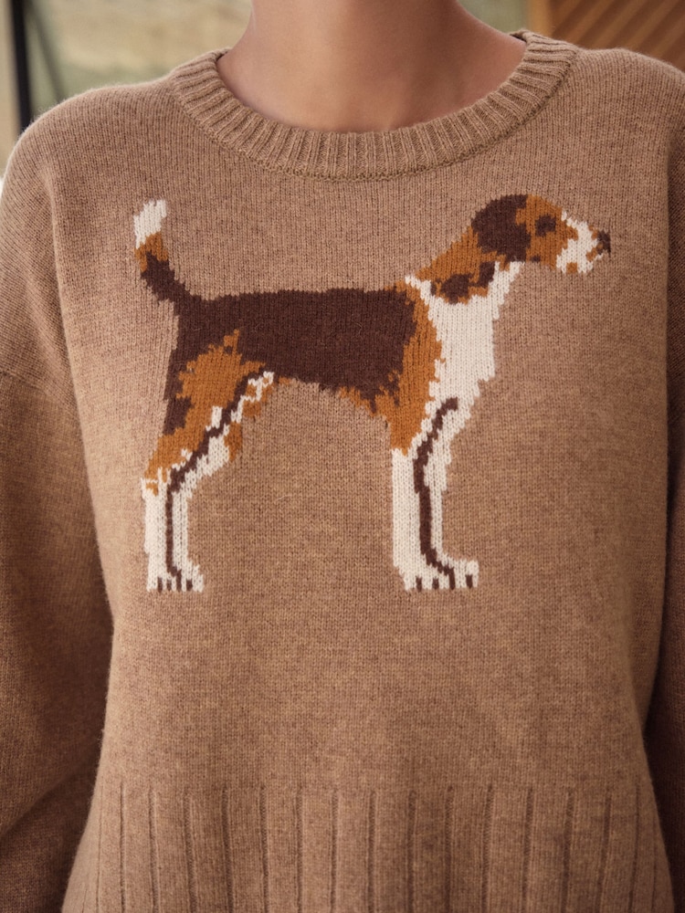 Camel Brown Dog Graphic 100% Lambswool N.Premium Crew Neck Jumper - Image 5 of 5