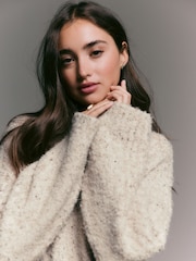 Ecru Neppy Boucle Crew Neck Jumper With Wool - Image 1 of 8