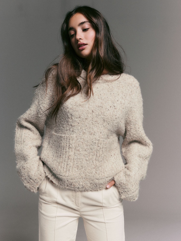 Ecru Neppy Boucle Crew Neck Jumper With Wool - Image 2 of 8