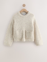 Ecru Neppy Boucle Crew Neck Jumper With Wool - Image 5 of 8