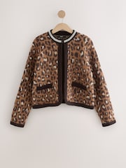 Leopard Animal Embellished Collar Brushed Crew Neck Cardigan - Image 8 of 8