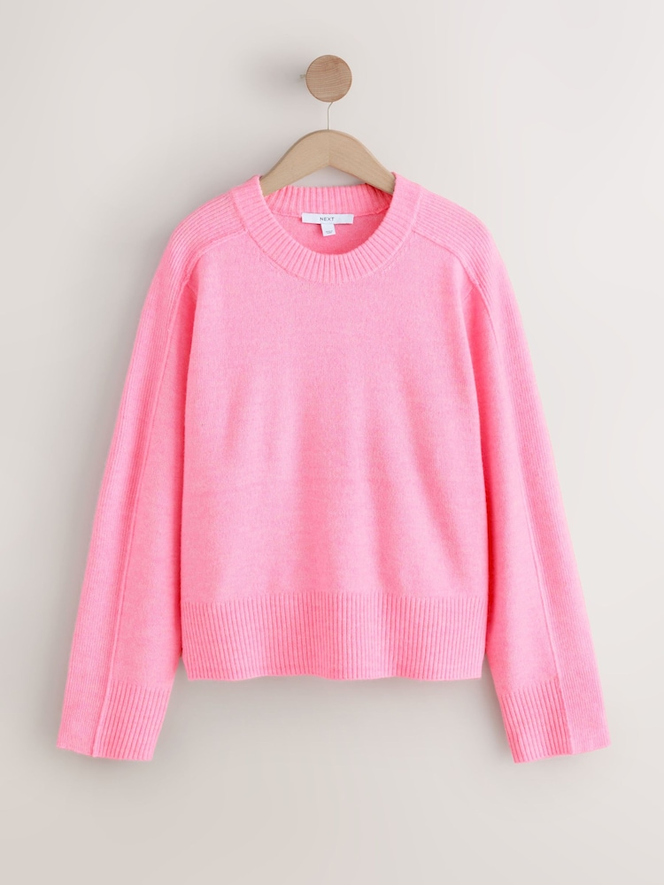 Pink Pattern Crew Neck Knitted Jumper with Wool - Image 1 of 3 Pink Pattern Crew Neck Knitted Jumper with Wool - Image 1 of 3