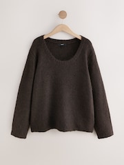 Chocolate Brown Scoop Neck Jumper With Wool - Image 1 of 3