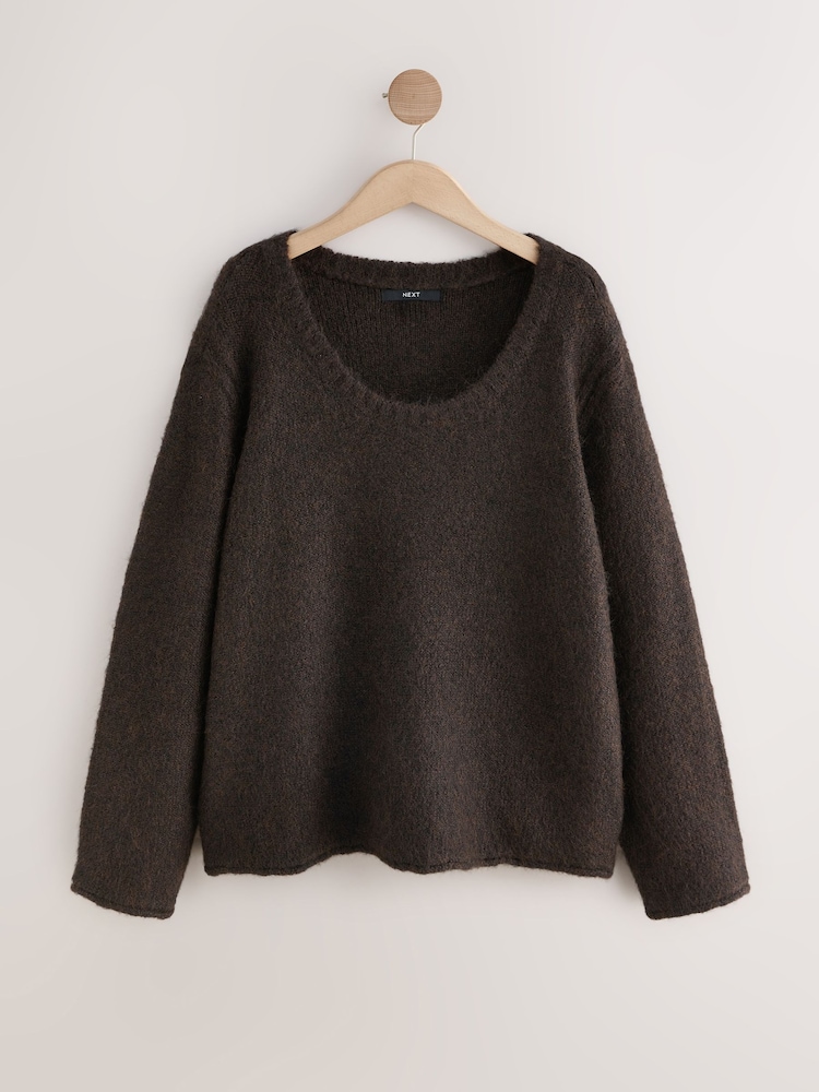 Chocolate Brown Scoop Neck Jumper With Wool - Image 1 of 3 Chocolate Brown Scoop Neck Jumper With Wool - Image 1 of 3
